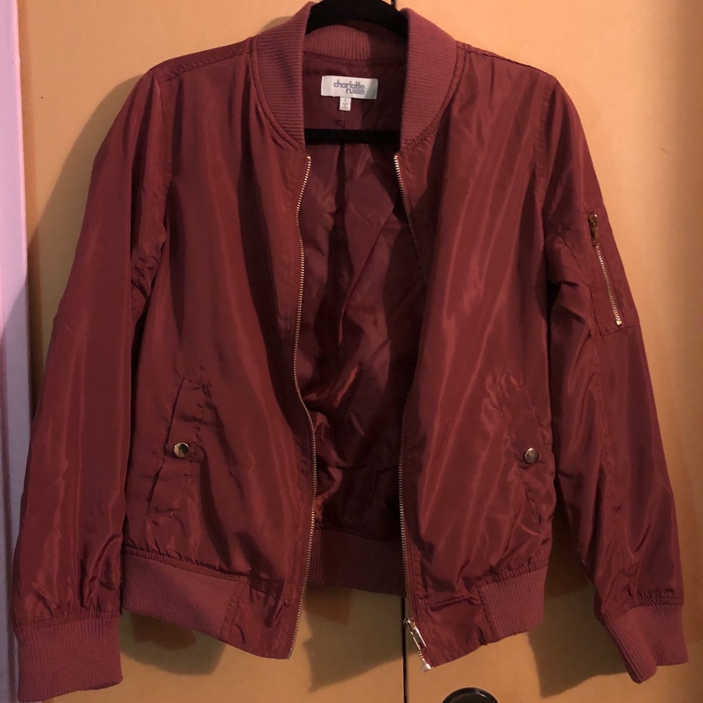 Rose gold burgundy bomber